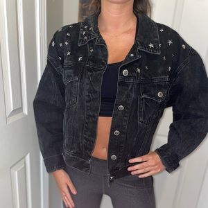 Vintage Bill Blass Black Denim Star Studded Jacket